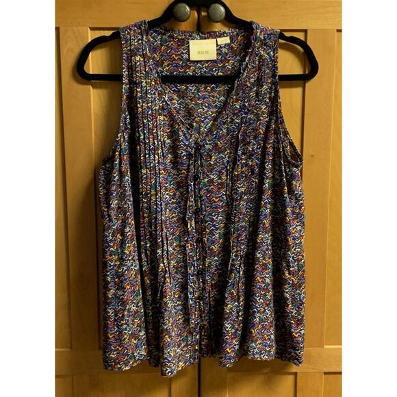 Anthropologie Maeve Shirt Small Sleeveless Abstract & Colorful Design w/ Buttons - Picture 2 of 8